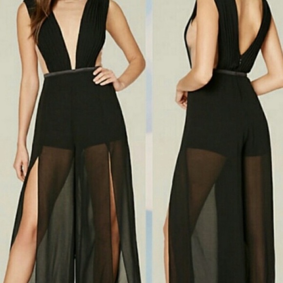 💋 bebe deep v chiffon pleated romper black dress 10 RARE 💋 - Picture 9 of 14